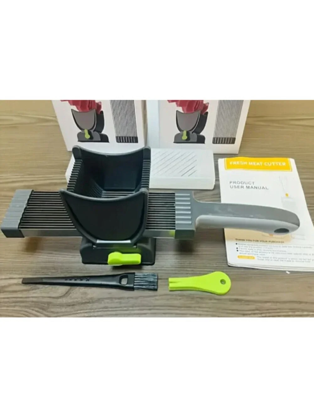 VERSATILE STAINLESS STEEL MEAT SLICER  KITCHEN HOME GRAY/GREEN NEW